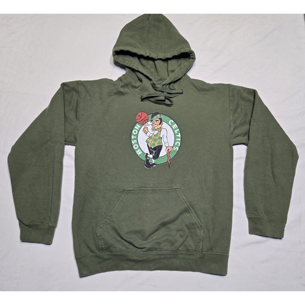 Boston Celtics NBA Olive Green Hoodie Fits Mens Small Pocket Drawstring Bloke
